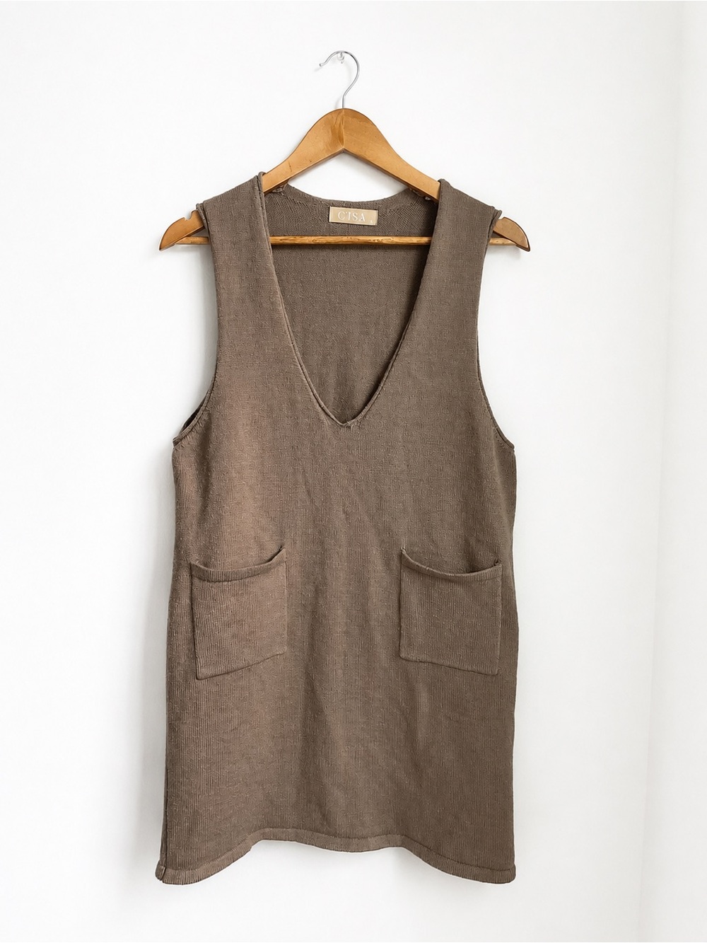 C’ISA NWT Mocha Brown Sweater Mini Dress V Neck Layering Tunic